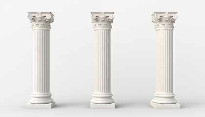 Obraz premium Three Ionic Columns White Marble Architectural Detail 3D Render