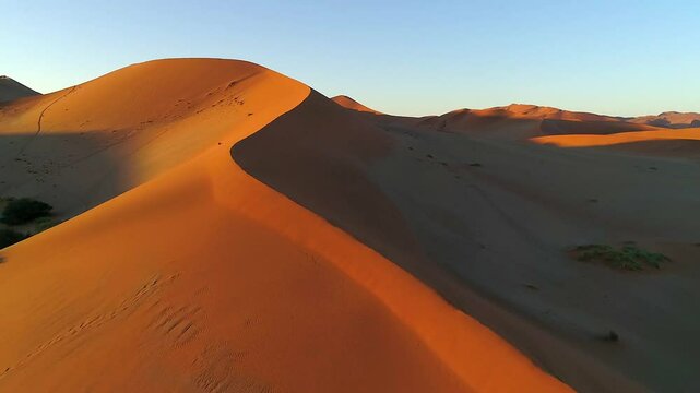 Namibian desert dunes at sunset, Aerial view