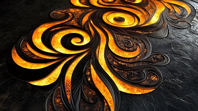 Fiery light design with intricate patterns of swirling flames and glowing embers