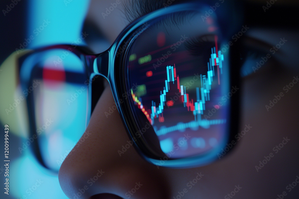 Aufkleber person is looking at a computer screen with a graph on it. the graph is showing a downward trend, wh