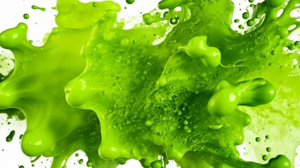 Dynamic green paint splash with vibrant droplets and texture on white background - Powered by Adobe