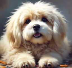 Illustration of fluffy and cute small dog.