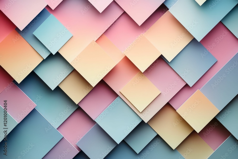 Poster Overlapping pastel square pattern with slight shadows.