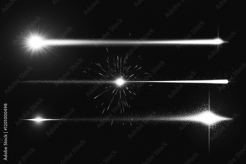 Poster series of white lines and a bright light. the lines are in different positions and sizes, and the li