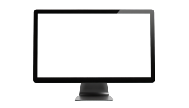 Black computer monitor with transparent background and white screen