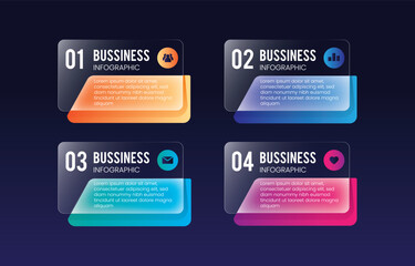 Glass morph dark infographic with 4 steps
