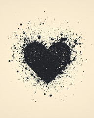 Obraz premium Black ink splatter forming heart shape on beige background