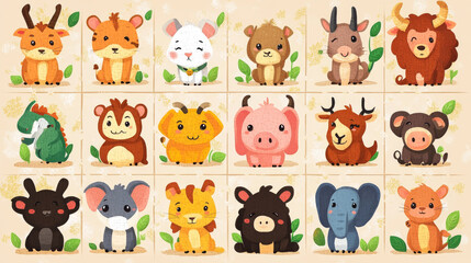 New Year crossword game for kids with Chinese zodiac animals. Children logical rebus, child educational playing activity. Tiger, bull and rat, pig, monkey and goat, hare, dog and dragon cartoon vector