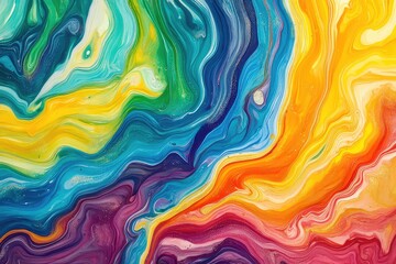 A modern watercolor background with vibrant paint swirls in rainbow hues, perfect for creative designs or posters.