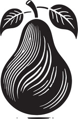 Black Color Pear Silhouette Vector Illustration, Solid White Background
