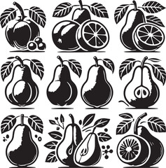 Black Color Pear Silhouette Vector Illustration, Solid White Background