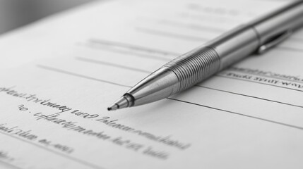 Close-up of a pen resting on a document.