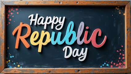 Fototapeta premium Colorful Chalkboard Sign Celebrating Happy Republic Day