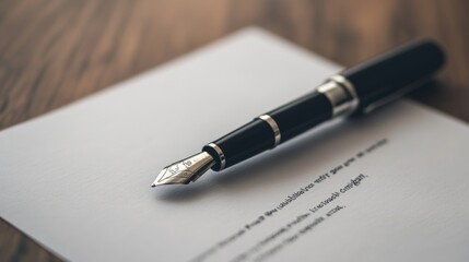 Close-up of elegant fountain pen resting on a legal document.