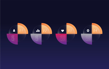 Glass morph inforgraphic 4 steps for presentation, web element or UI UX objects. Vector Illustration