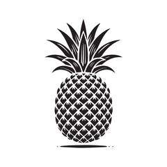 Black Color Pineapple Silhouette Vector Illustration, Solid White Background