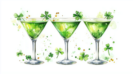 Watercolor Style St. Patrick's Day Celebration with green drinks