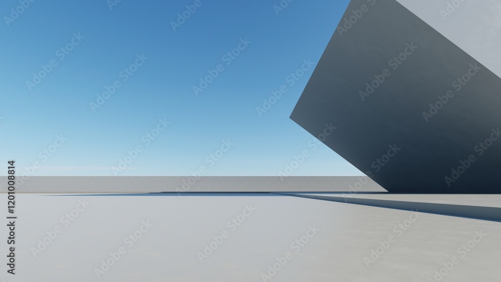 Aufkleber 3d render of abstract modern architecture with empty cement floor, minimal exterior, car presentatio