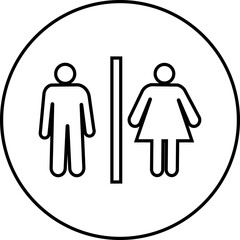 Male and female bathroom or restroom sign flat and line icon. Toilet symbol black vector isolated on transparent background. Girls and boys restrooms sign wc, lavatory for app and web.