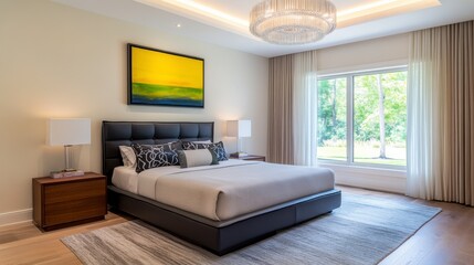 Modern Elegant Bedroom Interior with Stylish Decor and Natural Light