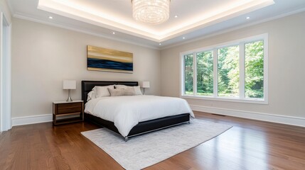 Modern Bedroom Interior with Elegant Furniture and Nature View