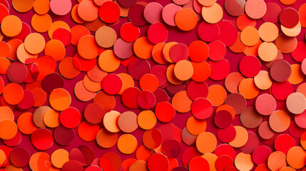 A vibrant assortment of circular color swatches in shades of red and orange.
