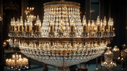 Obraz premium Grand Crystal Chandelier Glows in Antique Showroom