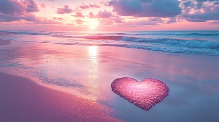 Fototapeta premium A fantastical beach glowing with heart-shaped coral and pastel pink sands