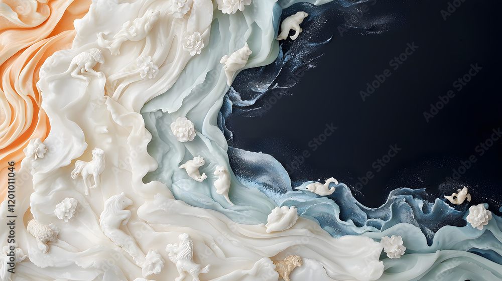 Aufkleber fluid art creativity unleashed white and orange wave patterns studio artistic display colorful envir
