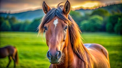 Obraz premium Curious Horse Portrait: Deep Depth of Field, Majestic Equine Gaze