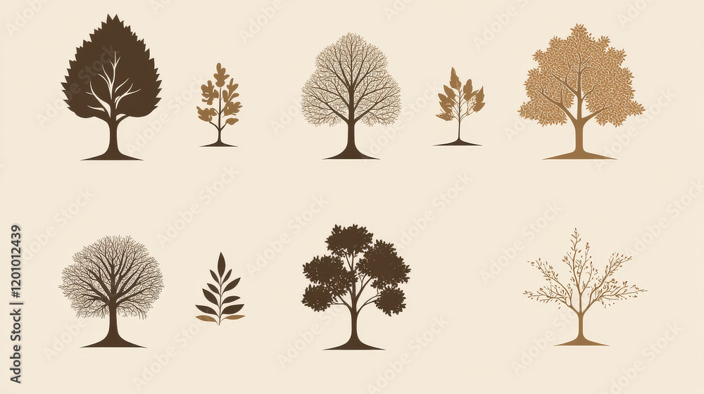 Poster set of tree symbols as a signs or emblems or logo template. vector version is also available