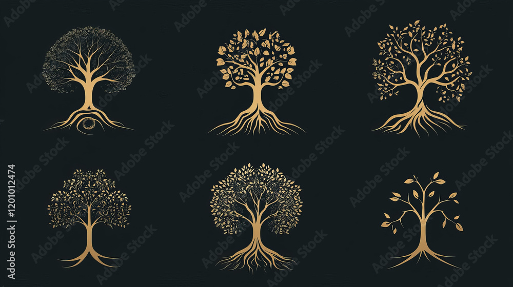 Poster set of tree symbols as a signs or emblems or logo template. vector version is also available