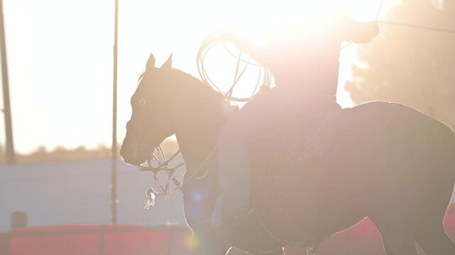 vaquero con sombrero en un caballo en el atardecer