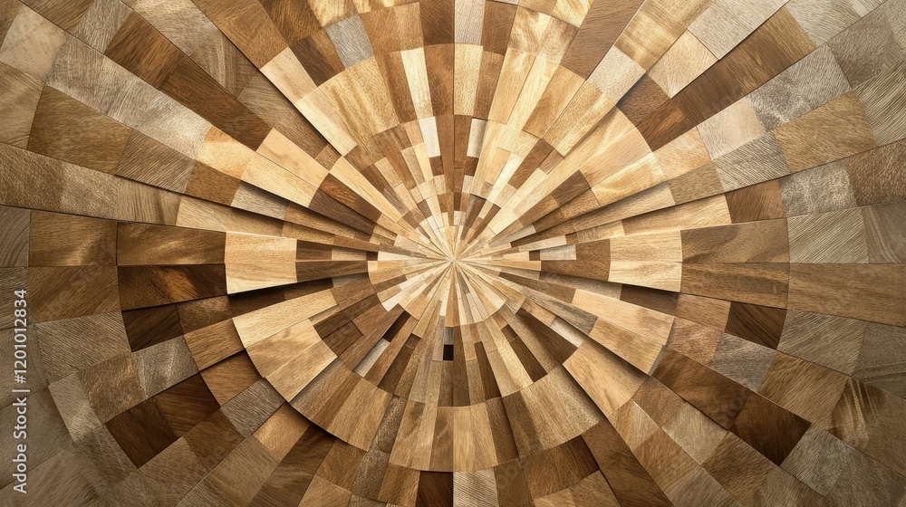 Poster wooden rectangles form a radiating, circular pattern with gradient colors.
