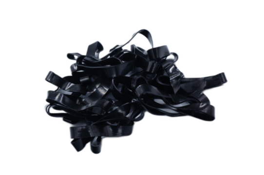 A Tangle of Black Elastic Bands on a White Background for Use