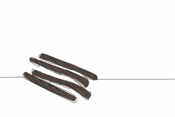 Single continuous line drawing black licorice candy sticks. Sweet snacks that contain antioxidants. Rope-like pattern. Delicious and healthy. National Licorice Day. One line design vector illustration