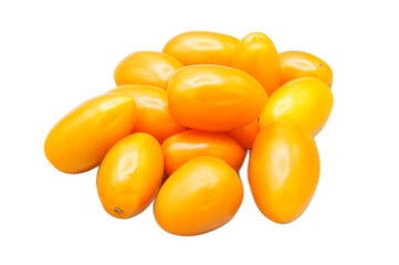 Fresh Yellow Tomatoes Piled Together on White Background
