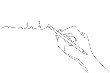 Continuous one line drawing hand holding pencil upside down and erasing writing with pencil eraser. Ease of editing. Equipment. National Rubber Eraser Day. Single line draw design vector illustration