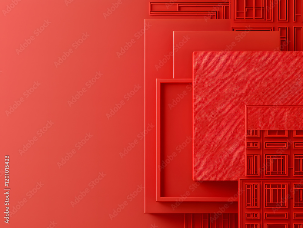 Aufkleber dynamic red shapes display abstract art digital design modern aesthetic top-down view minimalist con
