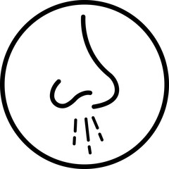 Nose icon related with nasal. Contains monochrome line vector like nasal, smell, organ, breathe, sneeze, sniff and more. Simple outline sign isolated on transparent background.