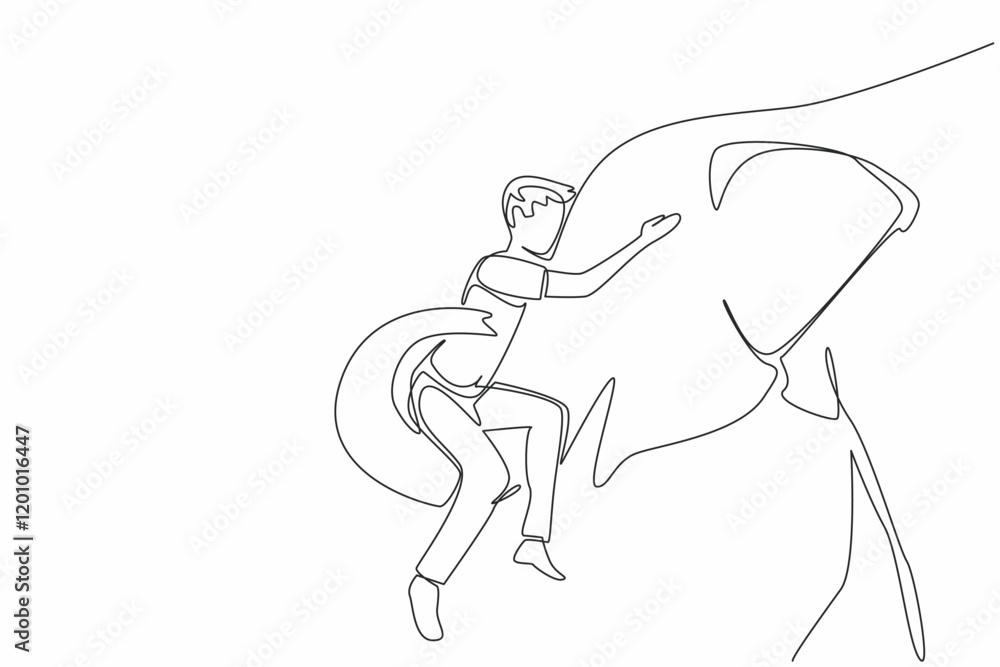 Aufkleber single continuous line drawing an elephant is lifting a man with its trunk. an expression gratitude 