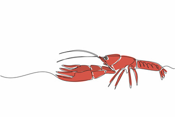 Single continuous line drawing crawfish posing. Has a fairly high protein content. Has many benefits for the body when eaten. Delicious food. National Crawfish Day. One line design vector illustration
