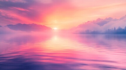 Obraz premium A peaceful lake glowing with radiant ripples and luminous pastel shores