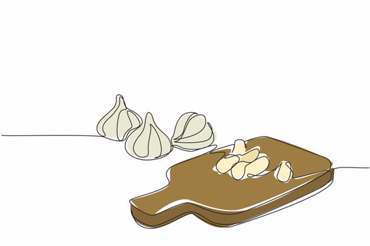 garlic cloves on cutting board, line art clip art preview