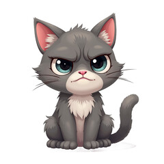 Obraz premium Gray cat with fluffy white chest and big blue eyes on transparent background
