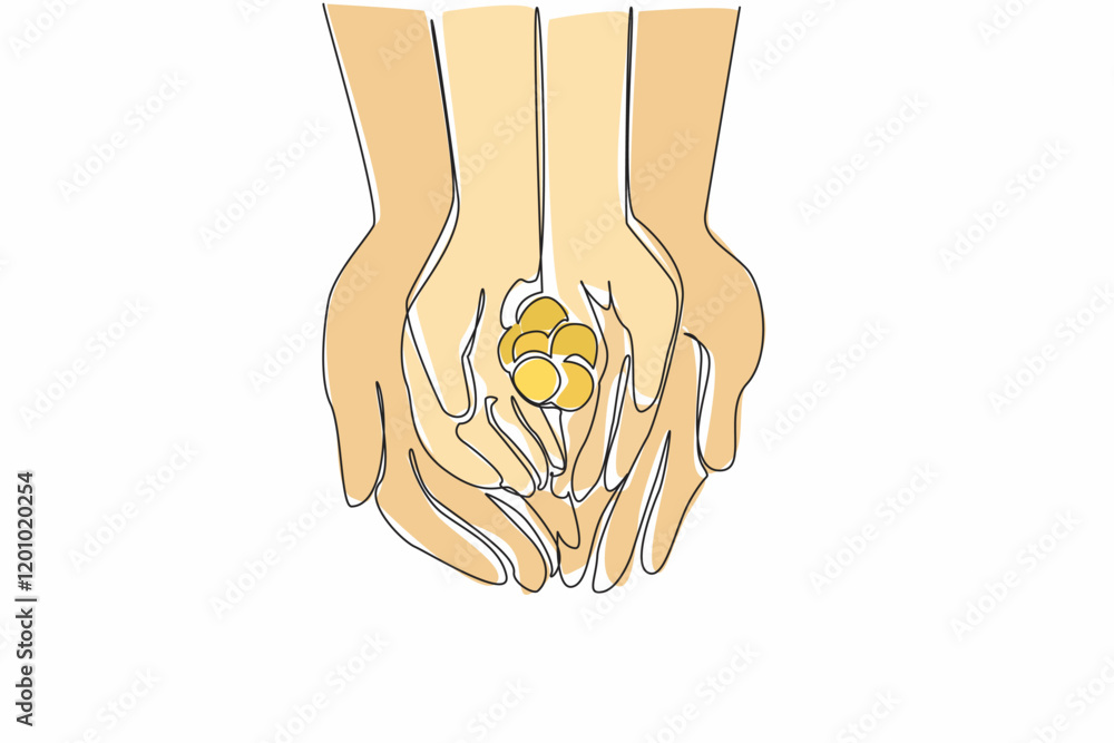Poster continuous one line drawing put a coin in the palm of the hand. financial readiness education is pro