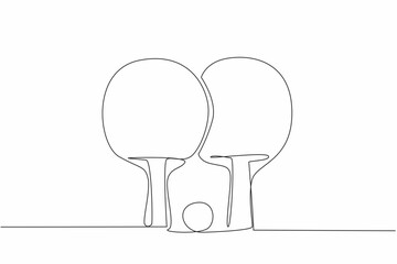 Continuous one line drawing paddle ping pong racket with ball. Set of indoor sports equipment. One-on-one game. Healthy lifestyles. World Table Tennis Day. Single line draw design vector illustration