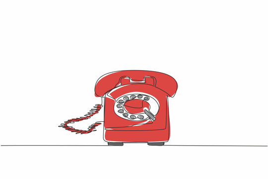 Single one line drawing retro phone. Old technology. Classic shape. A telephone shape that is rarely found in the digital era. National Telephone Day. Continuous line design graphic illustration