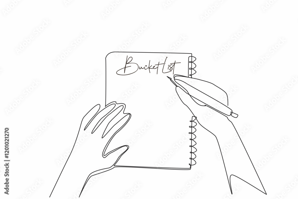Aufkleber continuous one line drawing hand holding a pen and writing in a notebook. designing targets for the 