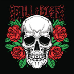 skull and roses tshirt design